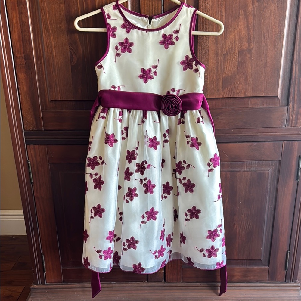 Floral Kids Dress with burgundy Accents